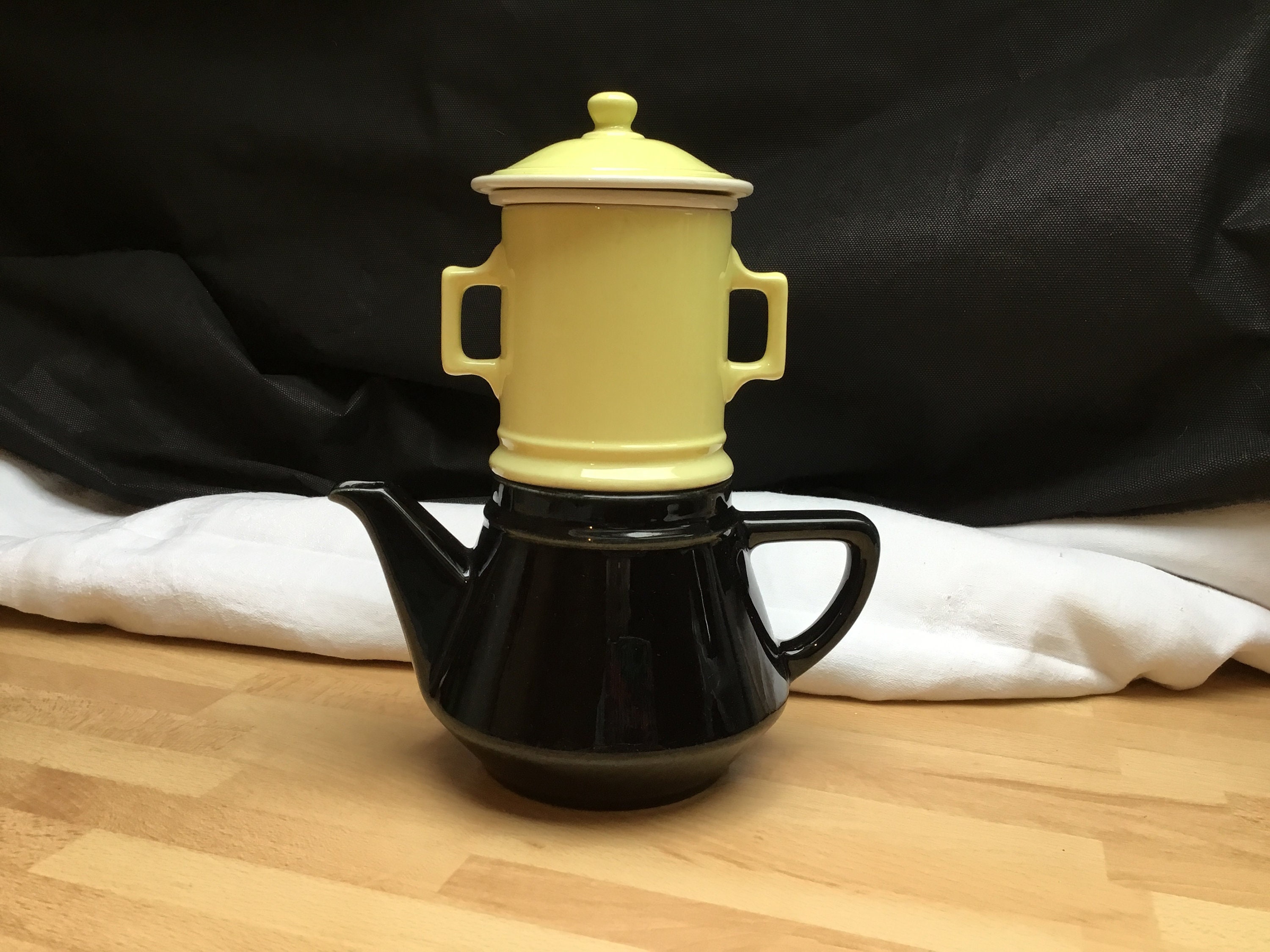 Rare - Vintage, Villeroy & Boch, Salam, 4 Tasses, Noir et Jaune, Cafetière, Cafetière