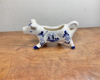 Jarra de leche/cremera de cerámica vintage, holandesa, azul Delft, con forma de vaca: cocina rústica, utensilios de cocina