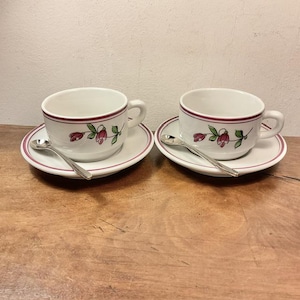 Apilco Desvres Espresso Cups & Saucers (Set of 2) - Floral Bistro Crockery