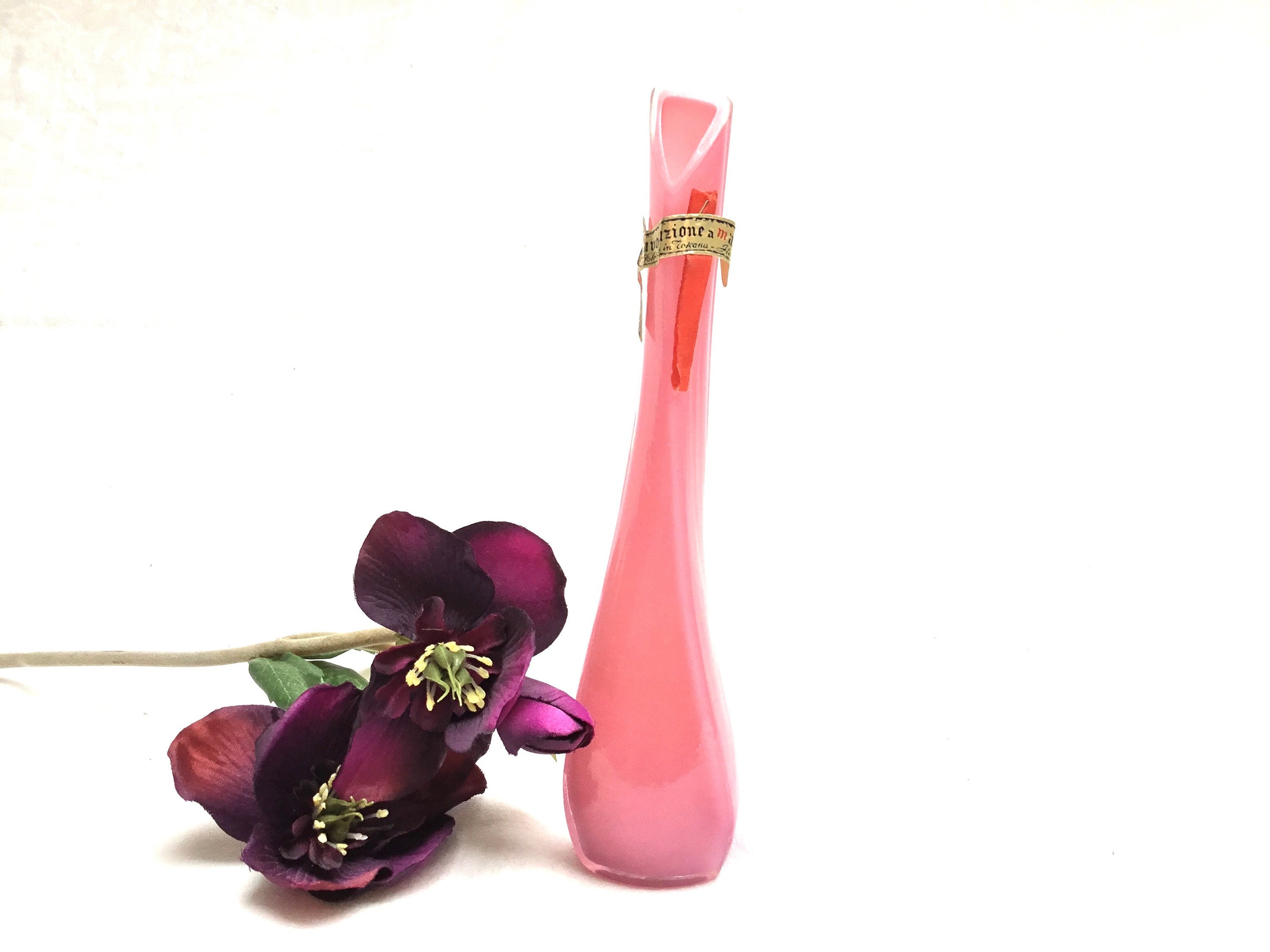 Vintage, Stelvia, Lavorazione A Mano, Rose Framboise, Opaline, Vase à Fleurs, Boutons de Rose