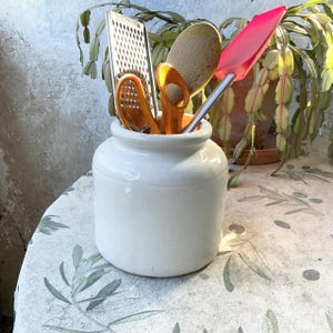Large!  Vintage, French, Cream Glazed, Stoneware, Mustard Pot, Mustard Crock, Utensil Jar, Kitchen Storage, Country Kitchen