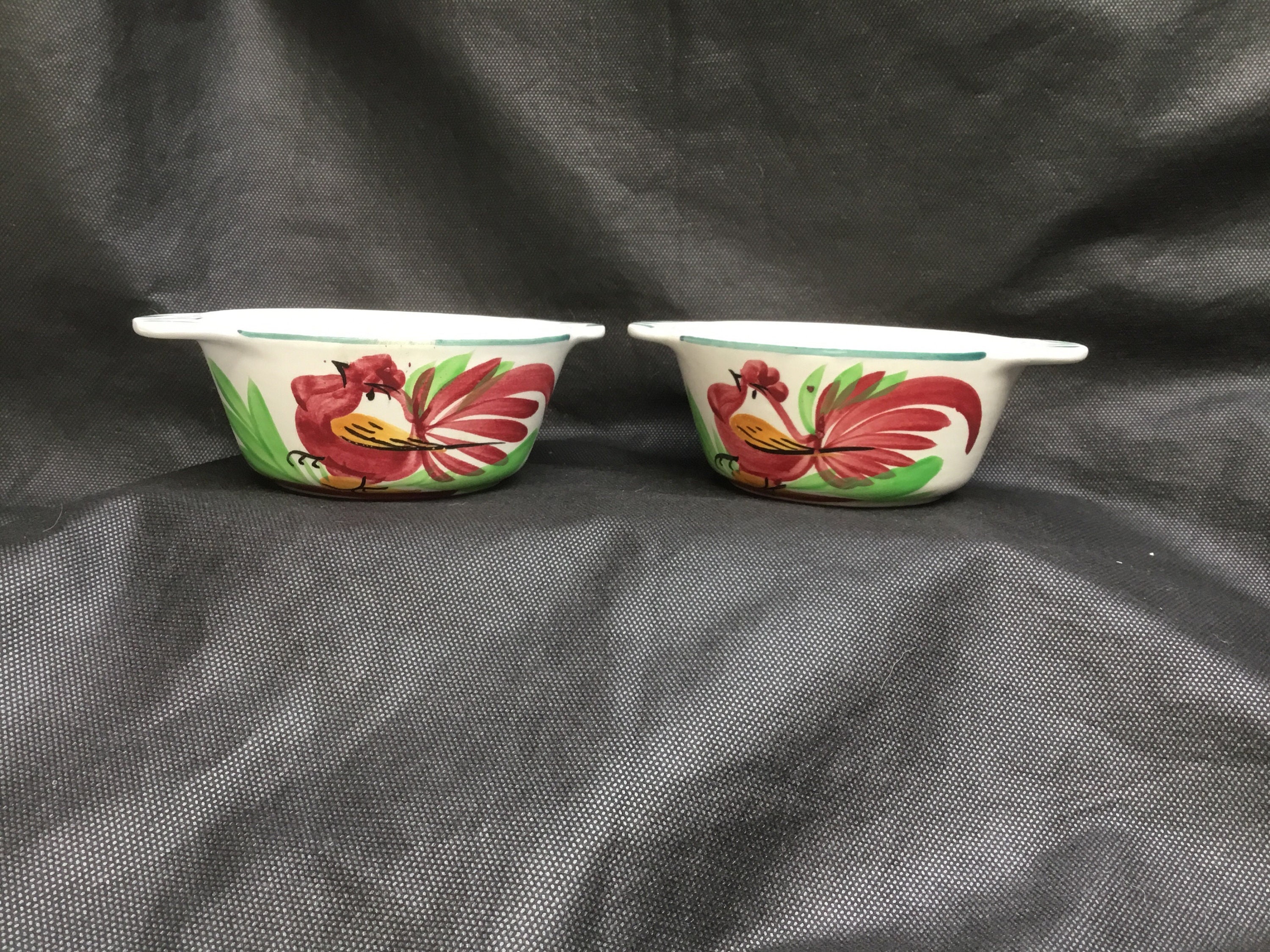 Beau Vintage, Digoin & Sarreguemines, Poignées d'oreille, Bols à Dessert, Pincer, Coq Français, Cuis