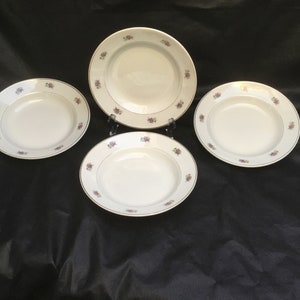 Set of 4 K&G LUNEVILLE, Primerose, Demi Porcelaine, Hollow Plates, Soup Bowls, Dessert Bowls, Vintage Dining