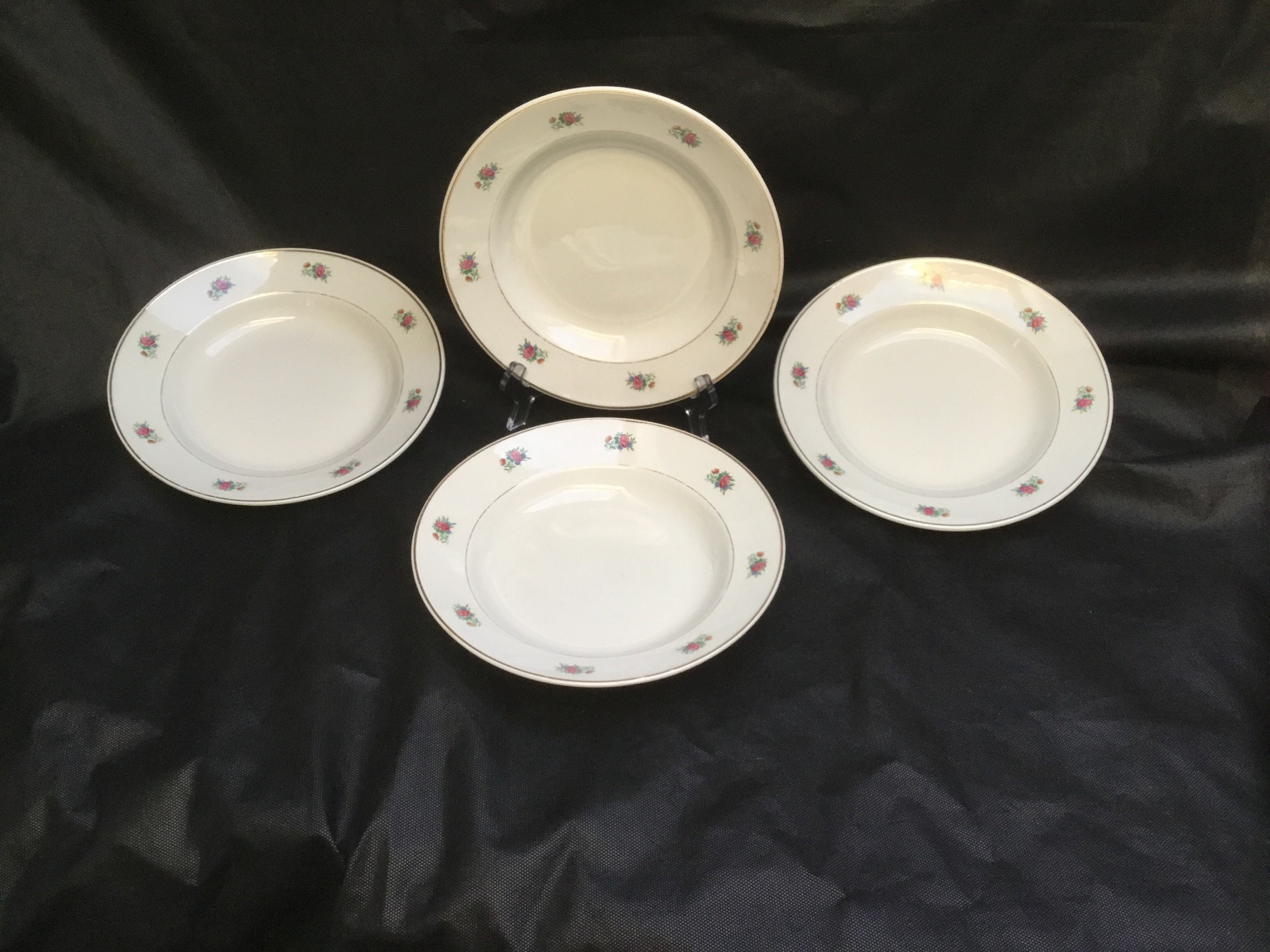 Lot de 4 K&g Luneville, Primerose, Demi Porcelaine, Assiettes Creuses, Bols à Soupe, Dessert, Repas 