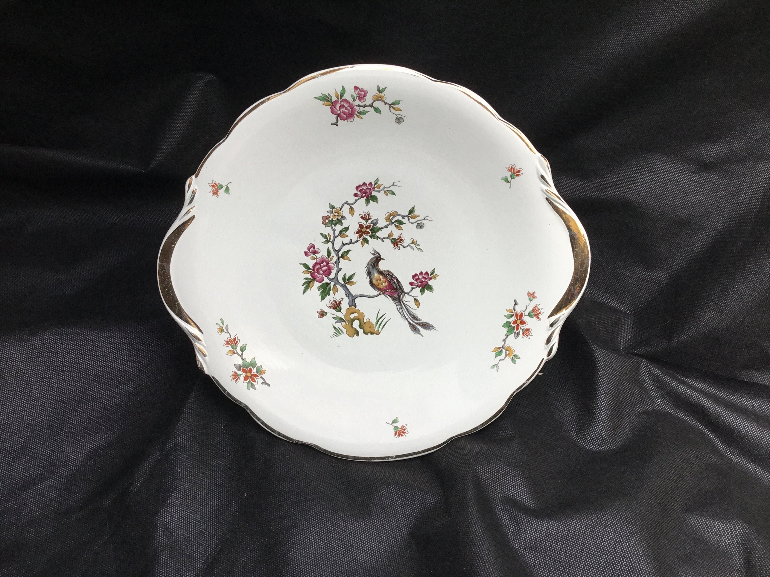 Milieu Du 20Ème Siècle, Ironstone, Digoin & Sarreguemines, Plat A Tarte, Cake Plate, Bird Of Paradis