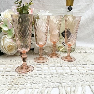 4er-Set, Französisch, LUMINARC, Rosaline, Blush Pink, Swirl Glasses, Champagne Flötes, Pink Depression Glasses