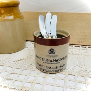 Vintage, English, DENBY, Fortnum & Mason, Earthenware, Stilton Cheese Pot, Advertising Jar, Utensil Pot, Storage Pot, Kitchenalia,