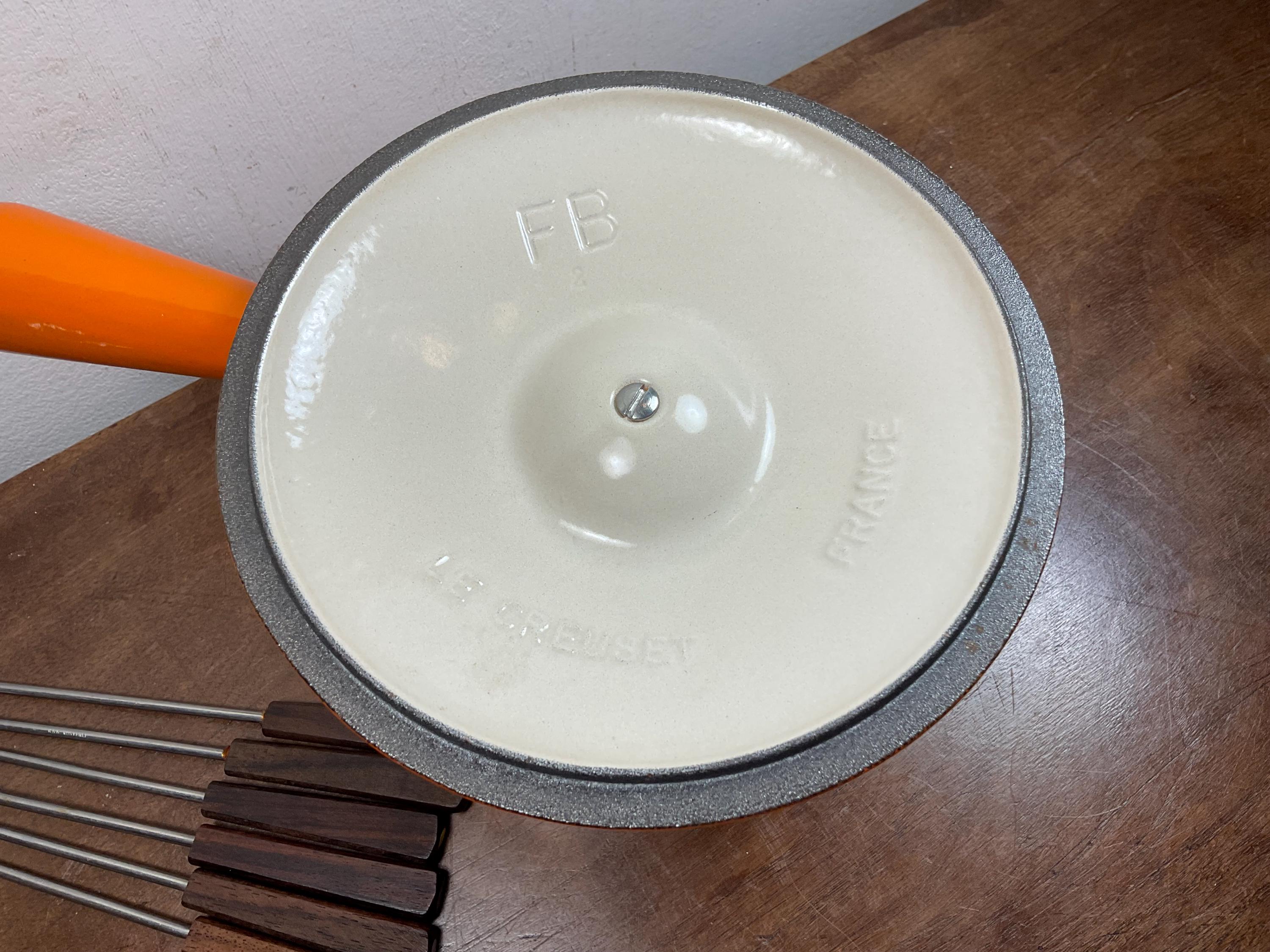 Red Volcano Cookware Vintage LE CREUSET Volcanic Orange Enamelled Cast Iron Lidded Fondue ...