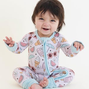 Summertime Bamboo Baby Pajamas, Convertible Romper Girl, Bamboo Zippy Sleeper, Summer Romper, Baby Shower Gift, Zip Romper