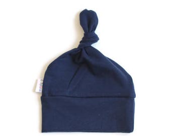 Navy blue baby hat, baby beanie, top knot hat, newborn baby hat, newborn hat, baby boy hat, baby beanie, knotted baby hat, deer baby hat