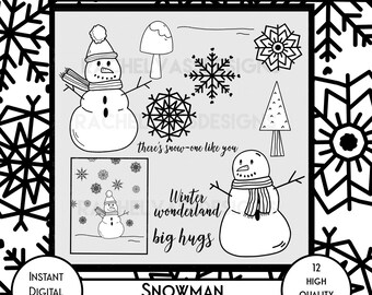 Bumper Bundle Snowman digital stamp set - instant download, Digi Stamp, Rachel Vass Designs, clip art, line art