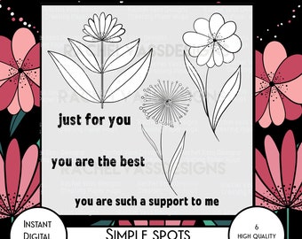 Simple Spots flowers digital stamp, floral stamp, lilies, Rachel Vass Designs, digital image, instant download, Digi Stamp