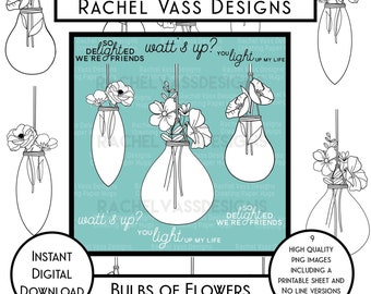 Bulbs of Flowers hand drawn digital stamp and sentiments, instant download, Digi Stamp, Rachel Vass Designs, clip art, flowers, line art