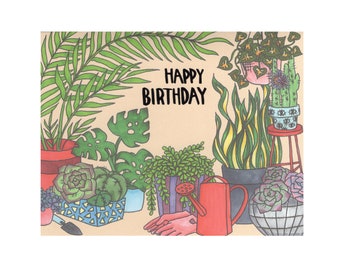 Joyeux anniversaire Amoureux des plantes Carte de vœux illustrée