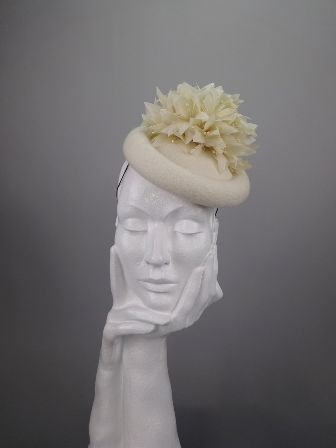 SAMPLE SALE Ivory Felt Hat With Feather Flower Spray Perfect Etsy