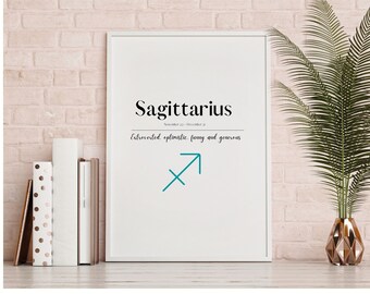 Sagittarius Zodiac Digital Print Download - wall art for office, bedroom, dorm room or any home decor