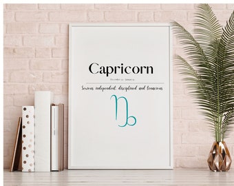 Capricorn Zodiac Digital Print Download - wall art for office, bedroom, dorm room or any home decor