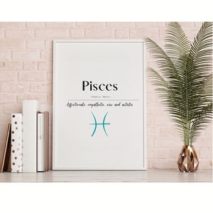 Pisces Zodiac Digital Print Download - wall art for office, bedroom, dorm room or any home decor