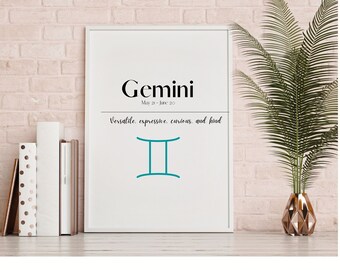Gemini Zodiac Digital Print Descargar - arte de pared para oficina, dormitorio, dormitorio o cualquier decoración del hogar