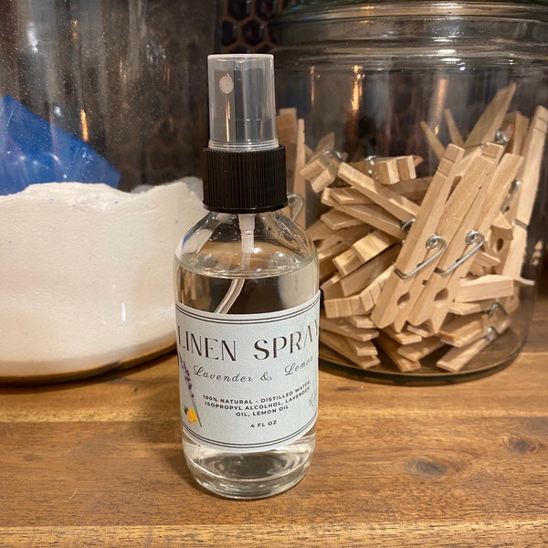 All-natural linen spray - lavender and lemon, spray on your sheets, pillows towels or anything else you want to smell fresh and clean,