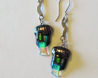 Earrings---"Iridescent Light"-----pure silver, pmc, dichroic glass