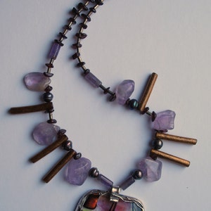 Necklace Japan with dichroic glass and semiprecious stones,pure silver, pmc, dichroic glass image 4