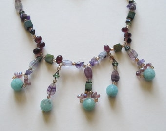 Necklace--"Blue Dangles"--semi precious stones