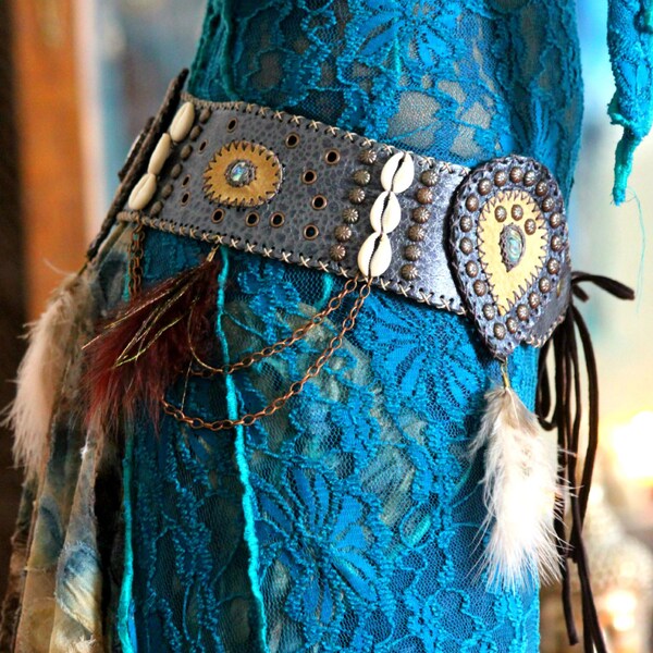 Gürtel Leder böhmische, Boho chic, Zubehör Gürtel Burning Man Festival Gürtel, Feder, Leistung.