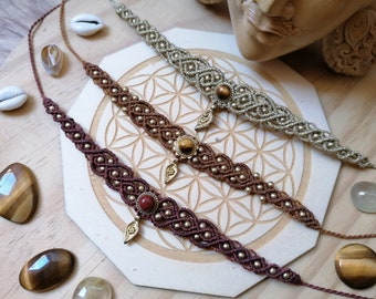 Boho macrame choker with Tiger Eye or Red Jasper.