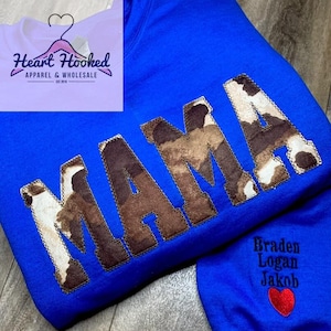 Cow print Mama Crewneck, Embroidered Mama Sweatshirts, Cute Gifts for her, Western Fashion, Embroidered, Trendy Mama, Cow | Trendy