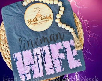 Lineman Wife Pink fabric appliqué comfort color | Custom | Pink, T-shirts , Gift for Her, Western Fashion, Gift for Bride, Line Wife