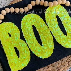 BOO |Sequins Fabric Embroidered Applique Sweatshirt| Girl Friend|Trendy|Bling|Halloween |Sparkle | Sparkly| Bling