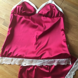Satin Camisole Lingerie Set ~ Red Satin Nightwear Cami & Matching Satin Knickers