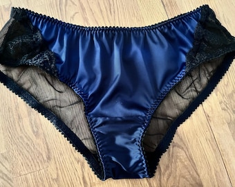 Womens Briefs ~ Navy Blue & Black Lace Azalea Ladies Knickers ~ See Thru Mesh Underwear