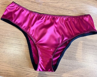 Lorena satin Brazilian knicker, available in sizes UK8-22.