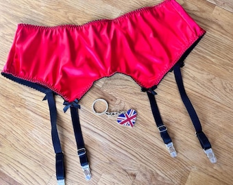 Women's Red Satin & Black Suspender Belt 4 Straps With Metal Clasps, Sizes  Uk8 - Plus Size Uk22. Sexy Valentines Day Gift for Her. - Etsy