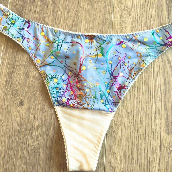 LIMITED EDITION - Multi coloured thong with gold sparkle dots for added glam. Available in sizes UK6 - UK22.