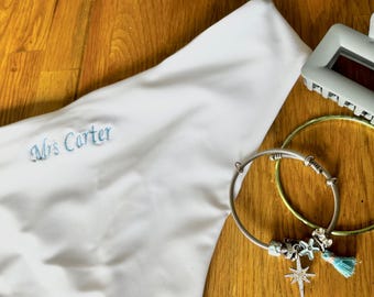 Personalised honeymoon wedding bikini ~ high leg white bikini thong with embroidered message