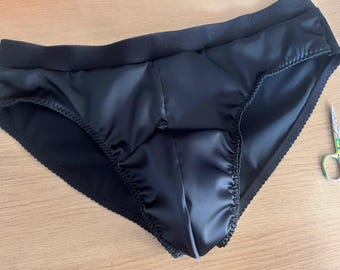 Men's black satin underwear ~ Black satin briefs for men sizes 28" - 40" with satin lined front pouch. Male black Valentine's lingerie gift