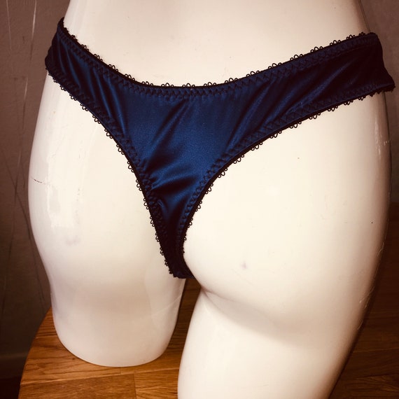Womens Underwear Set Navy Blue & Silver Satin Thong Set Plus Size
