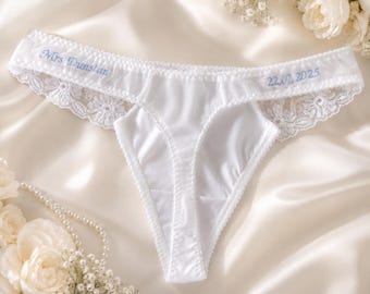 Custom Embroidered Satin and Lace Wedding Thong