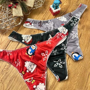 SPECIAL OFFER - Womens underwear Christmas lingerie set of 3 festive thongs, red, green and silver. Handmade in uk sizes uk8 - uk22