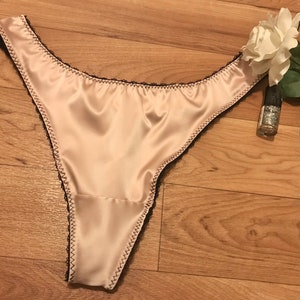 Women's Lingerie Pink Satin Thong, Plus Size Valentine's Gift, UK8-UK22 Options