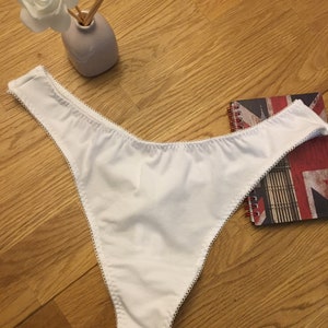 White organic cotton thong ~ sustainable lingerie ~ organic cotton underwear ~ sizes uk 8 - 22