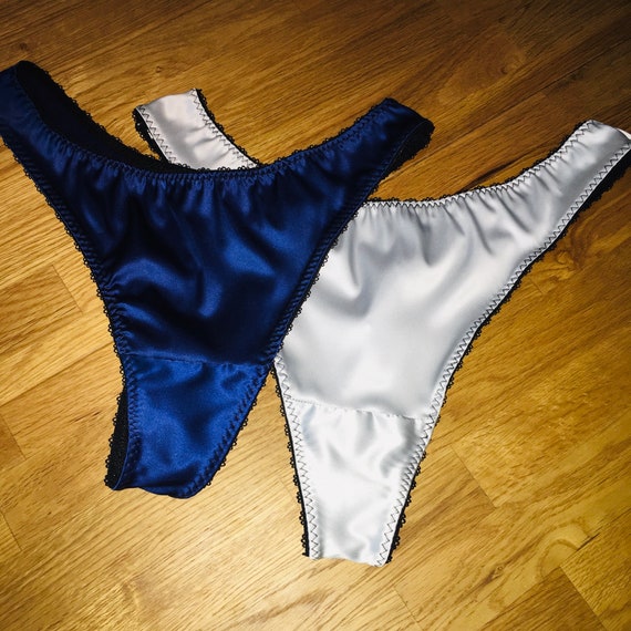 Womens Underwear Set Navy Blue & Silver Satin Thong Set Plus Size Lingerie  Uk10 22 Satin Panties 