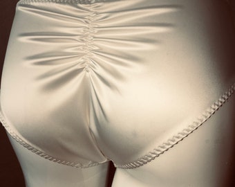 Womens Satin Lingerie Ivory Wedding Briefs with Rucking ~ Made in UK ~ Available uk10 - 22 ~ Wedding Underwear ~ Gift for Bride ~ Plus Size