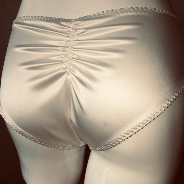 Womens Satin Lingerie Ivory Wedding Briefs with Rucking ~ Made in UK ~ Available uk10 - 22 ~ Wedding Underwear ~ Gift for Bride ~ Plus Size