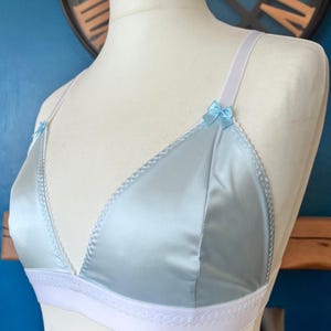 Something blue wedding underwear. Light blue satin bralette, adjustable straps  hook & eye closure sizes 28 - 38 wedding gift for bride