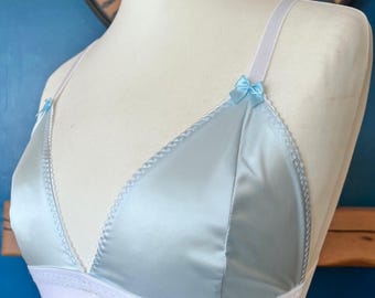Something blue wedding underwear. Light blue satin bralette, adjustable straps  hook & eye closure sizes 28 - 38 wedding gift for bride