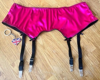 Women's pink lingerie, satin garter belt.  Sexy pinup lingerie 4 strap suspender belt, sizes uk8 - plus size uk22.